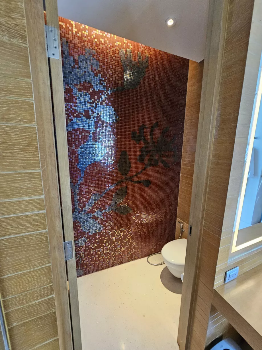 Toaleta oddzielona drzwiami od łazienki