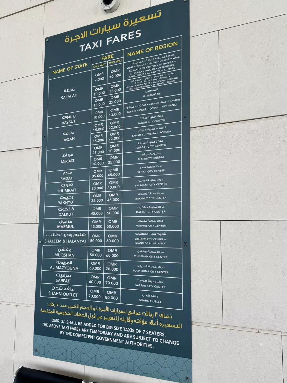 Oficjalna opłata za przejazd taksówką z lotniska Salalah SLL