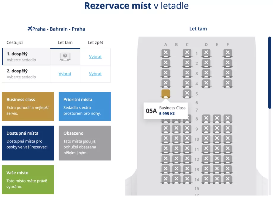 Wybór miejsc w klasie biznes w samolocie