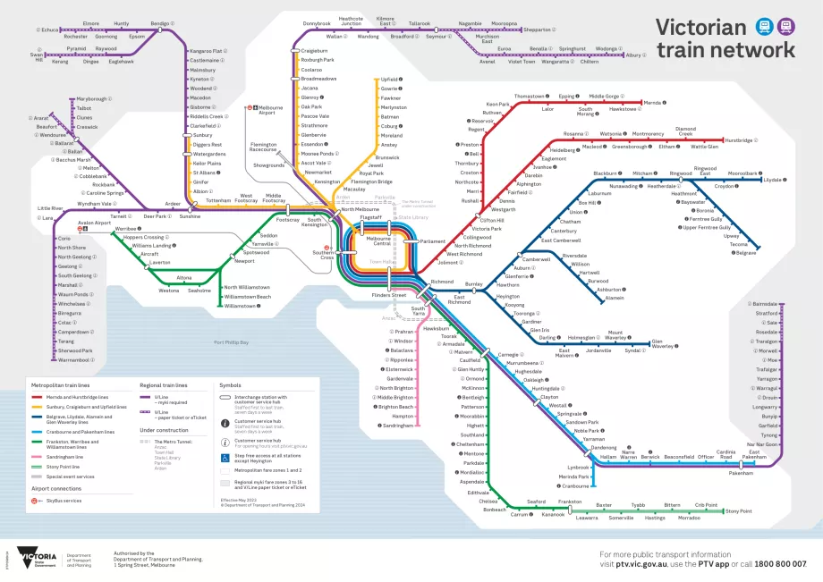 Mapa pociągów w Melbourne