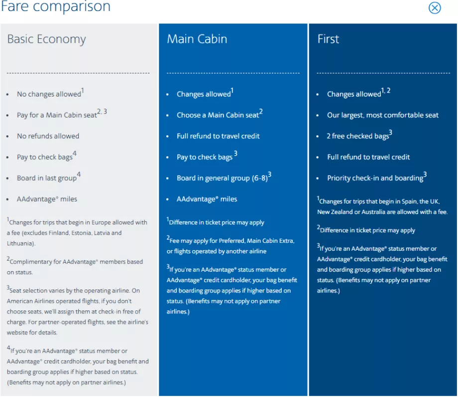 Taryfy krajowe American Airlines
