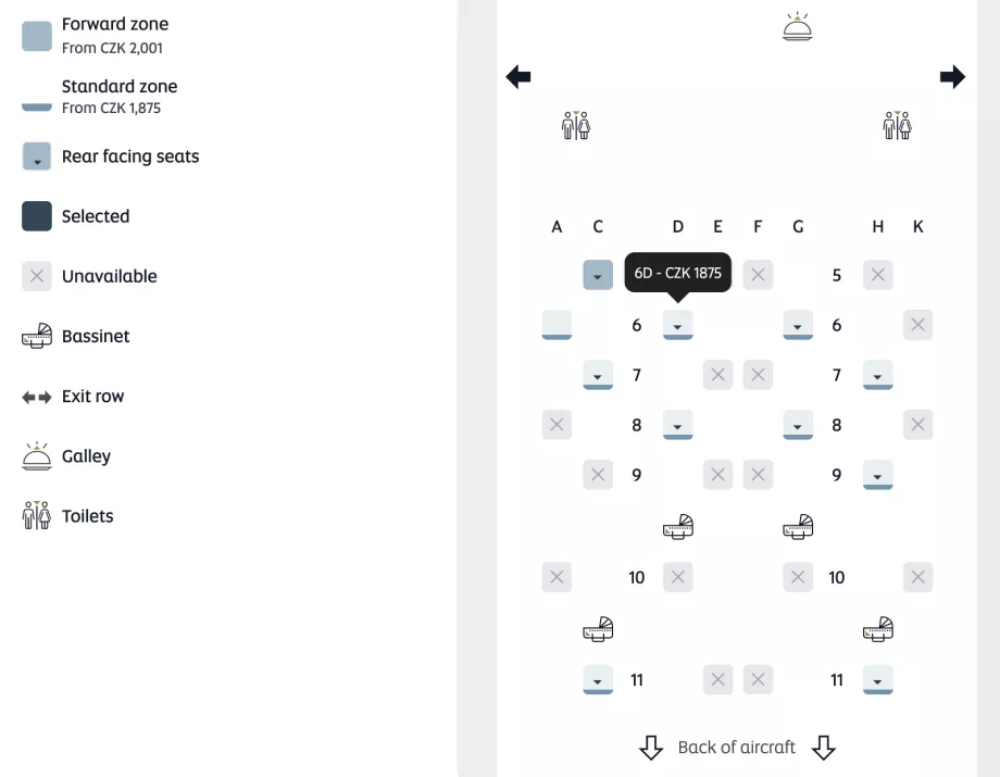 Mapa miejsc i cena wyboru miejsca