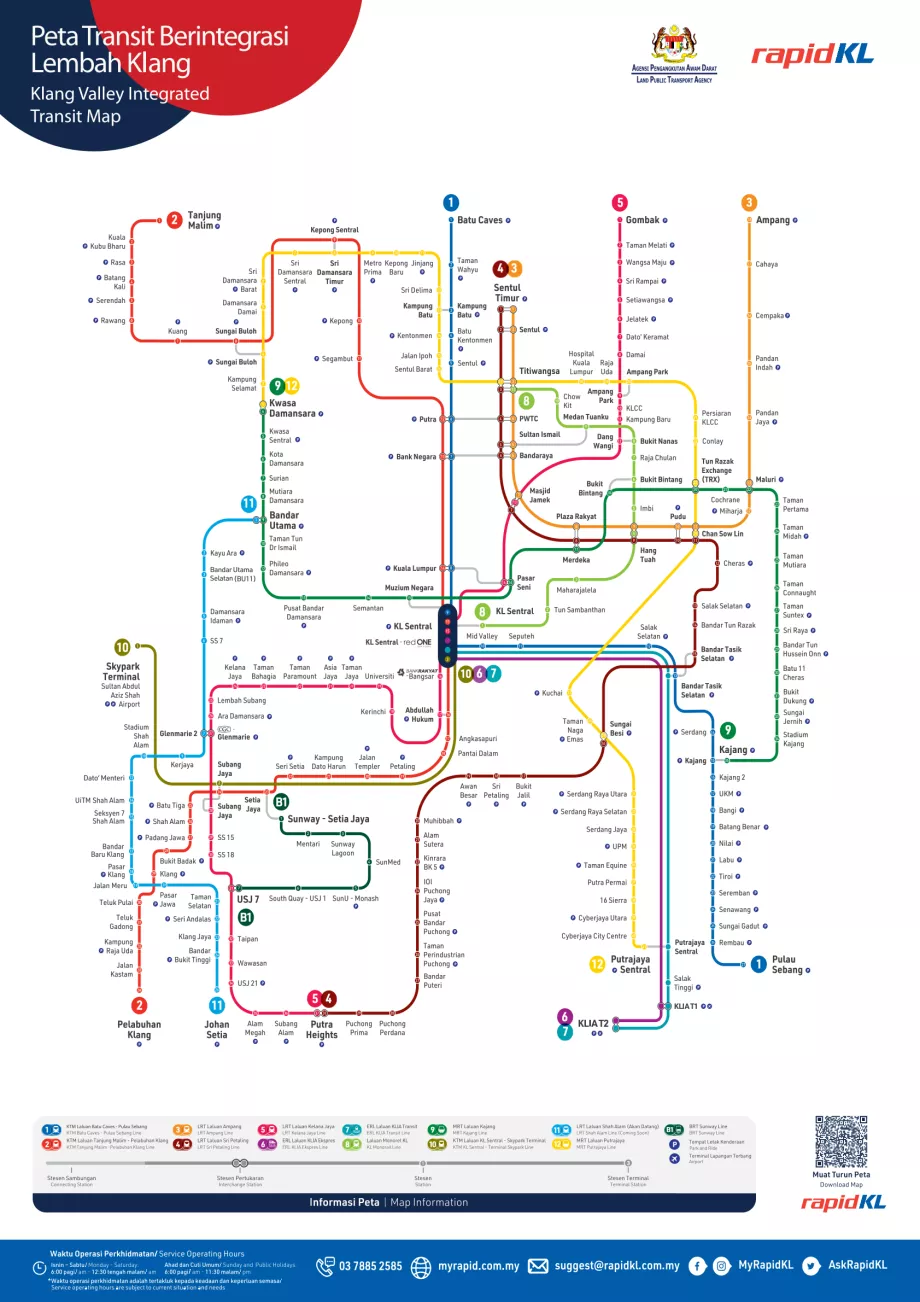 Mapa linii kolejowych w Kuala Lumpur