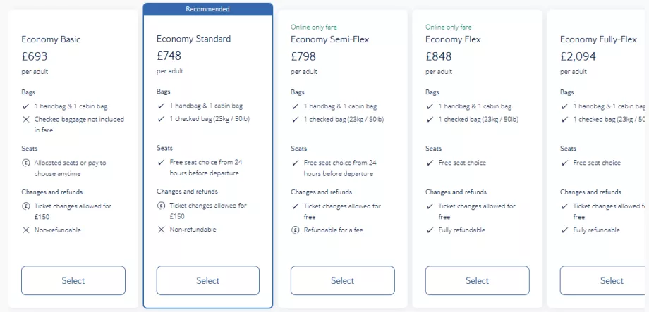 Klasy ekonomiczne British Airways