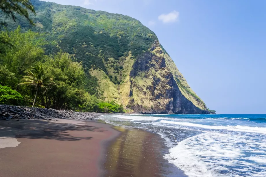 Plaża z czarnym piaskiem w Waipio