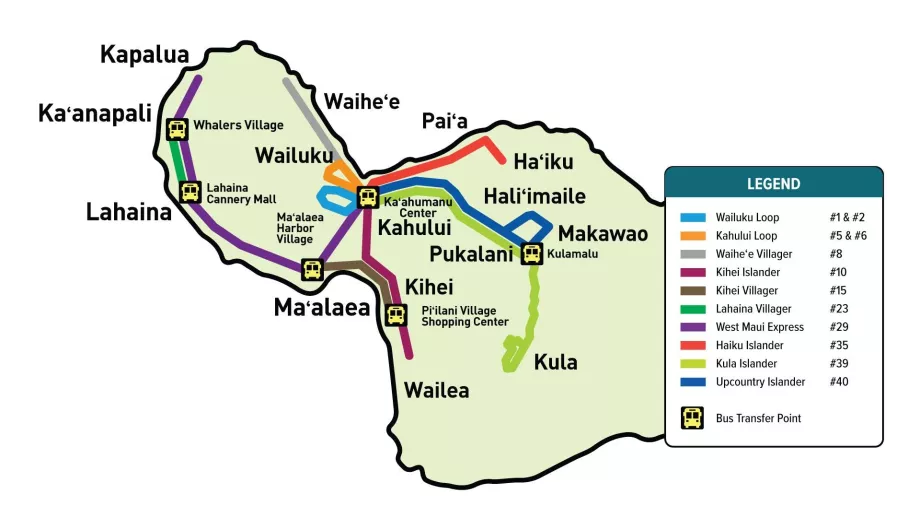 Mapa autobusów na Maui