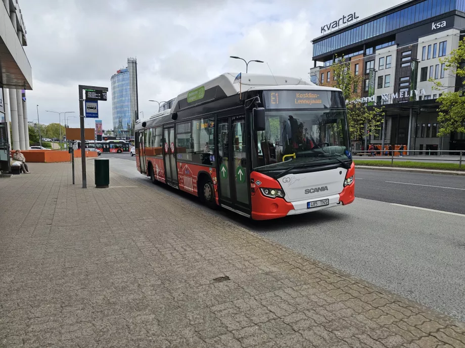 Przystanek autobusowy E1 w centrum miasta
