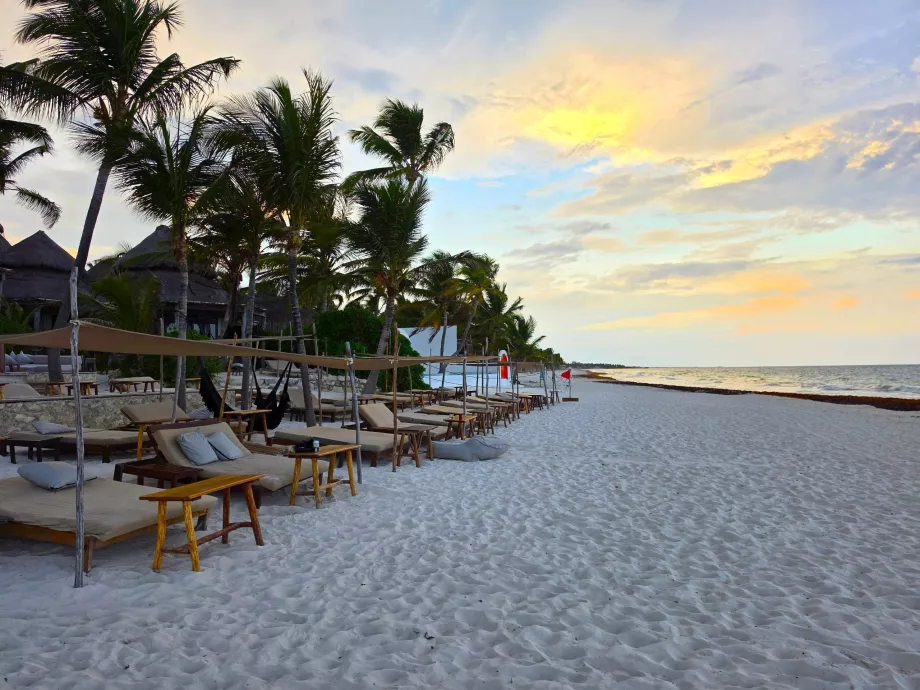 Plaża w strefie hotelowej w Tulum