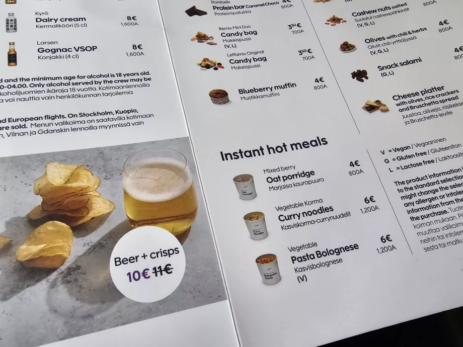 Przykładowe menu, Finnair