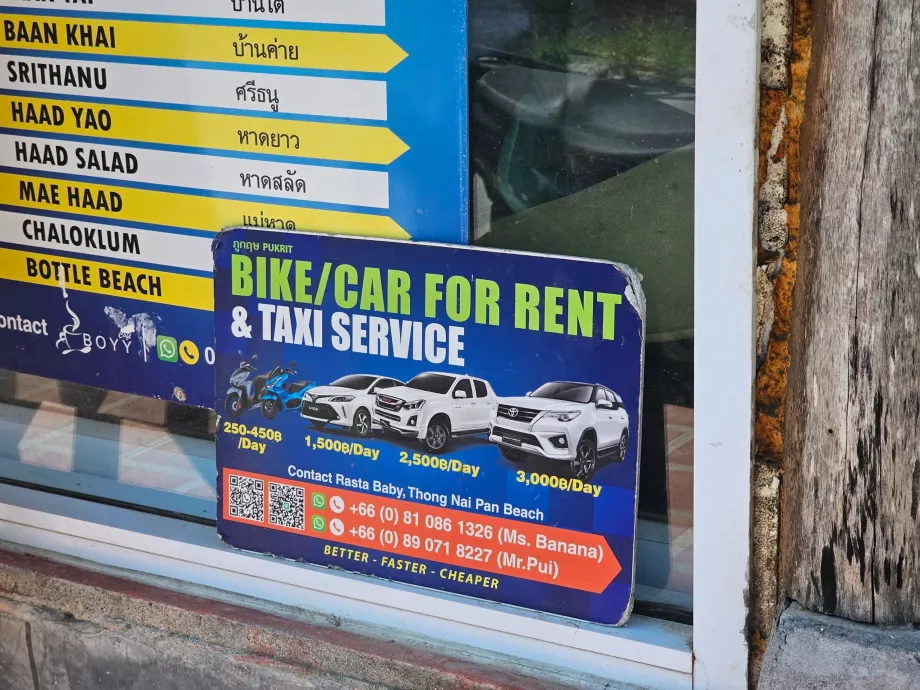 Ceny wynajmu skuterów i samochodów