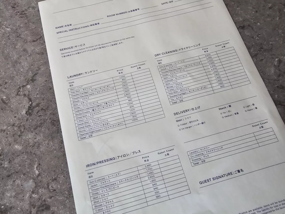 Ceny usług pralniczych