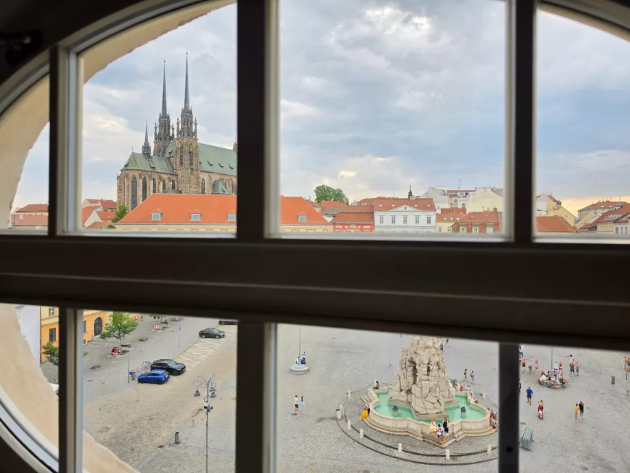 Widok przez okno na Zelný trh