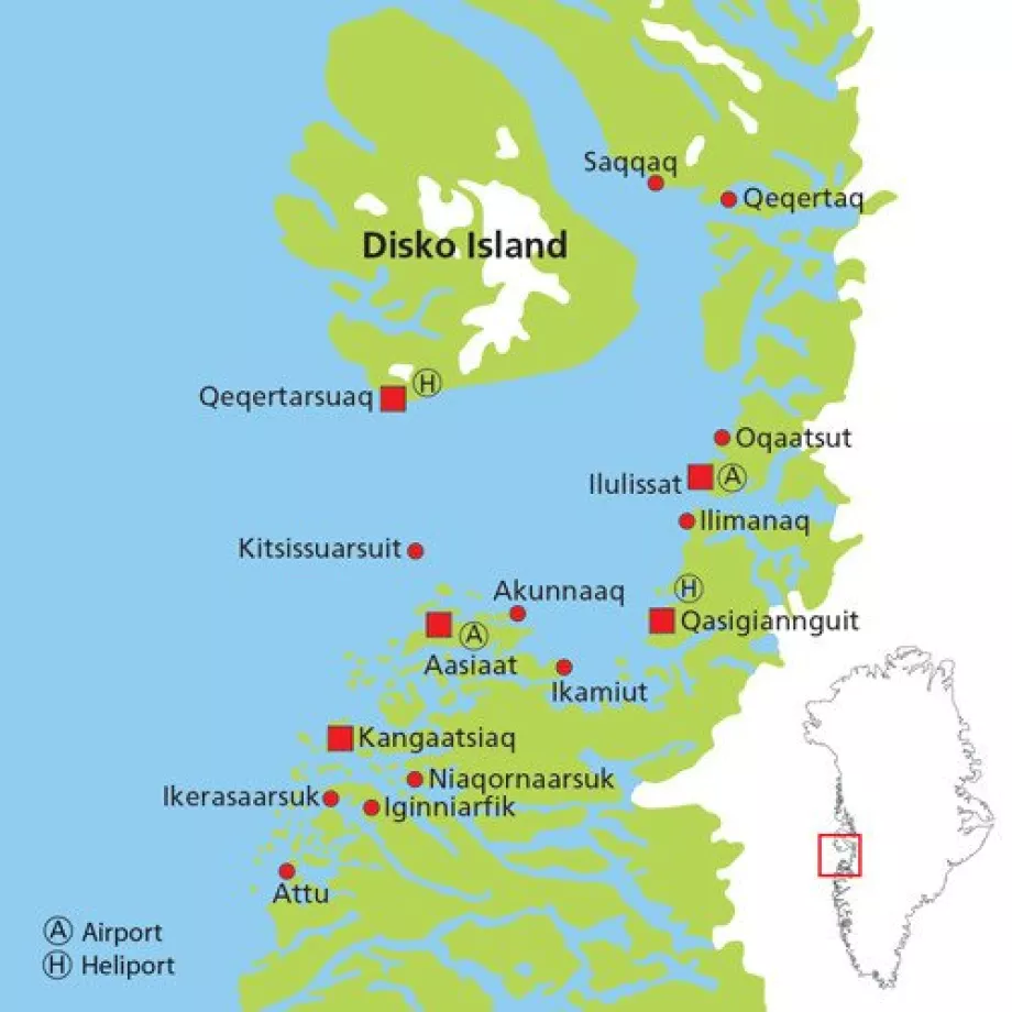 Mapa miast w zatoce Disko