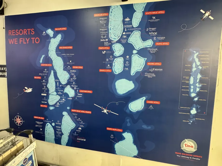 Mapa trasy Trans Maldivian Airways