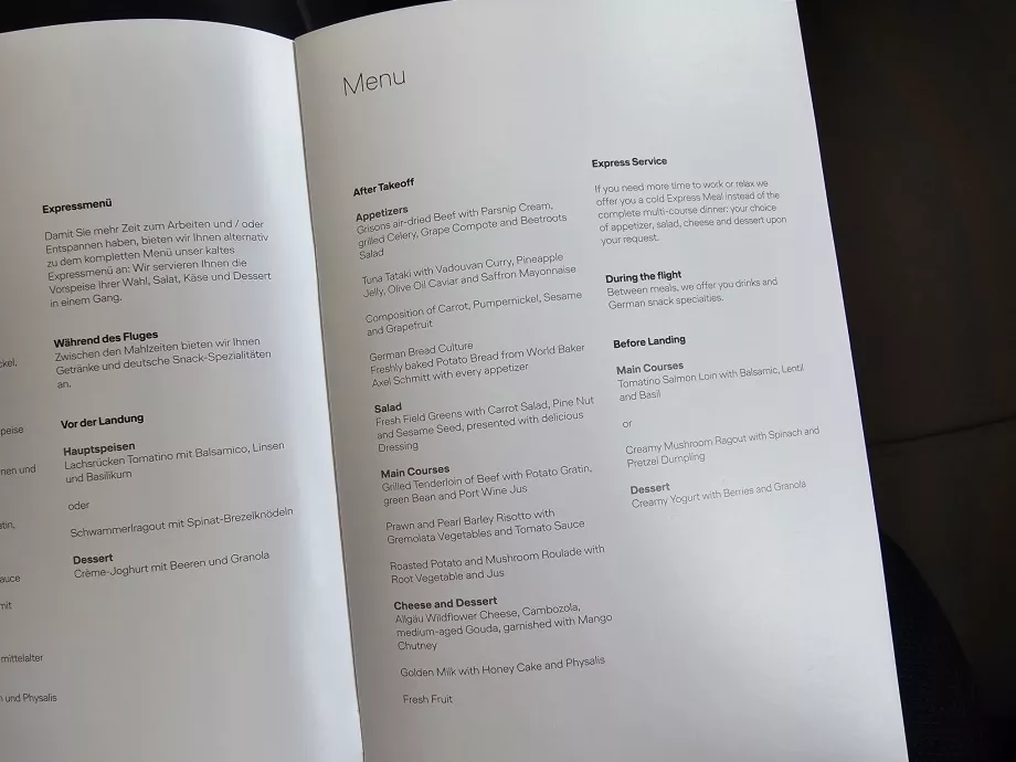 Menu podczas codziennego lotu