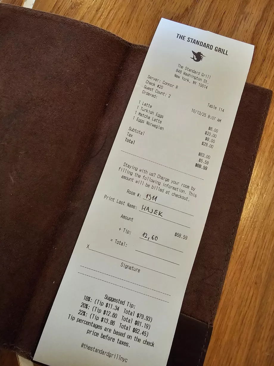 Rachunek, menu śniadaniowe