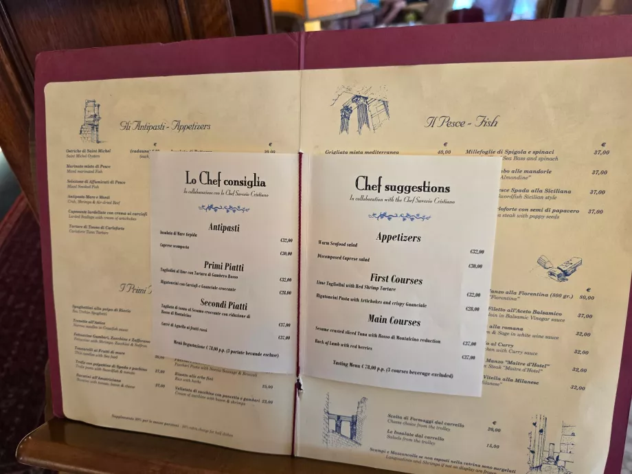 Menu restauracji hotelowej