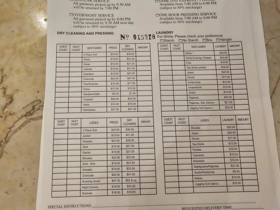 Ceny usług pralniczych