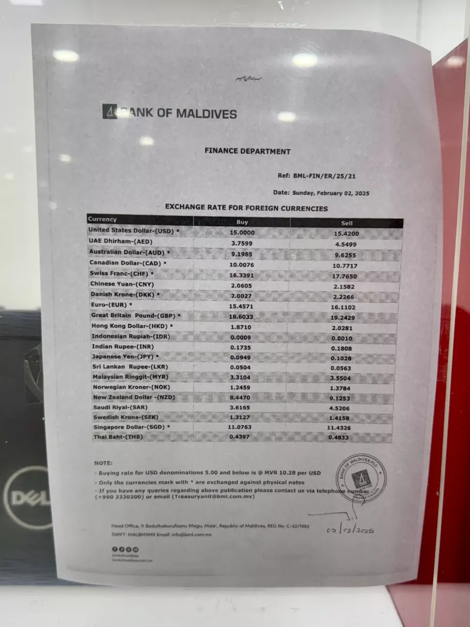 Bilet na kurs wymiany Bank of Maldives Malé MLE