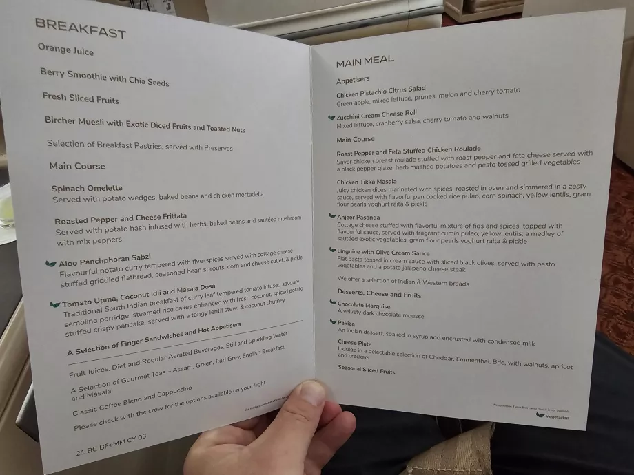 Menu podczas lotu DEL-MEL