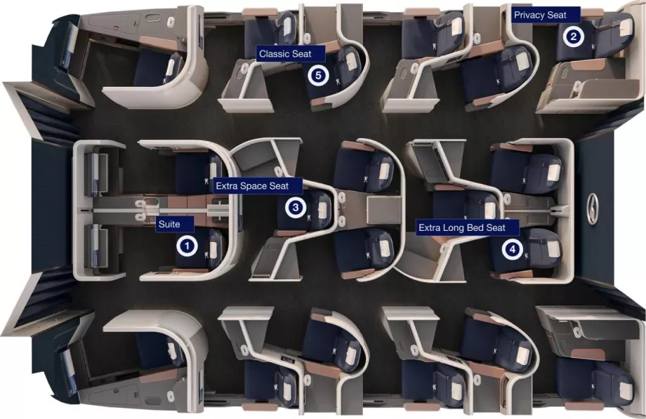 Układ i typy miejsc, mapa z lufthansa.com